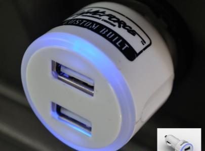 USB Charger 12/24 Volt W/Dual Outlets and Blue Illuminated Rings 29 Volt Max Lightforce